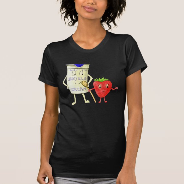 T-shirt Illustration amusante d'amour fraise et crème (Devant)