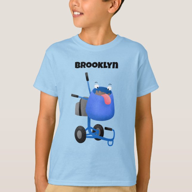 T-shirt Illustration amusante du mélangeur de ciment bleu (Devant)