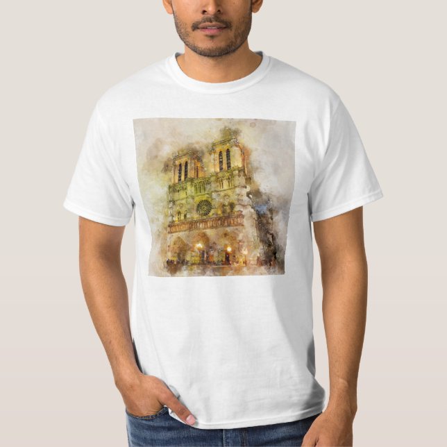 T-shirt Illustration aquarelle Notre-Dame Cathédrale Paris (Devant)