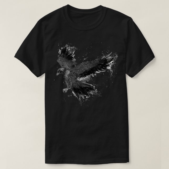 T-shirt Illustration artisanale détaillée du corbeau foncé (Design devant)