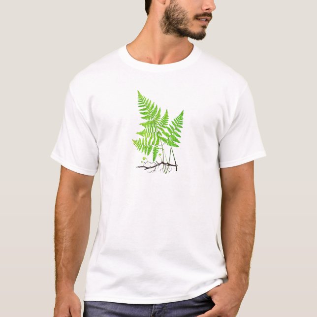 T-shirt Illustration botanique d'art de fougère verte (Devant)