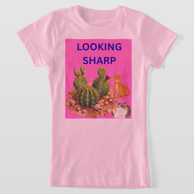 T-Shirt Illustration botanique de chat cactus mignon graph (Poser)