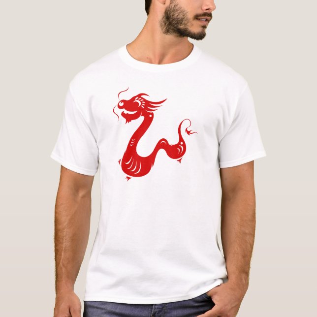 T-SHIRT ILLUSTRATION CHINOISE DU DRAGON PAPERCUT DE (Devant)