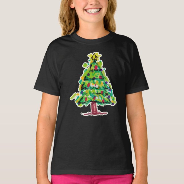 T-shirt Illustration colorée d'arbre de Noël (Devant)