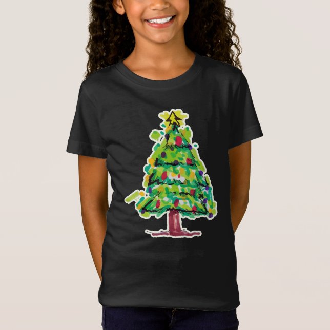 T-Shirt Illustration colorée d'arbre de Noël (Devant)