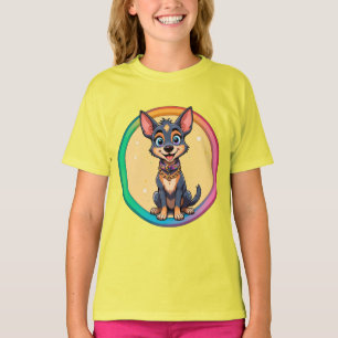 T-shirt Illustration Colorée d'un Chien Heureux Assis