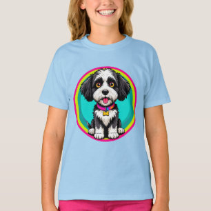 T-shirt Illustration Colorée d'un Chien Heureux Assis