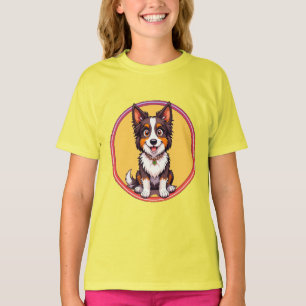 T-shirt Illustration Colorée d'un Chien Heureux Assis