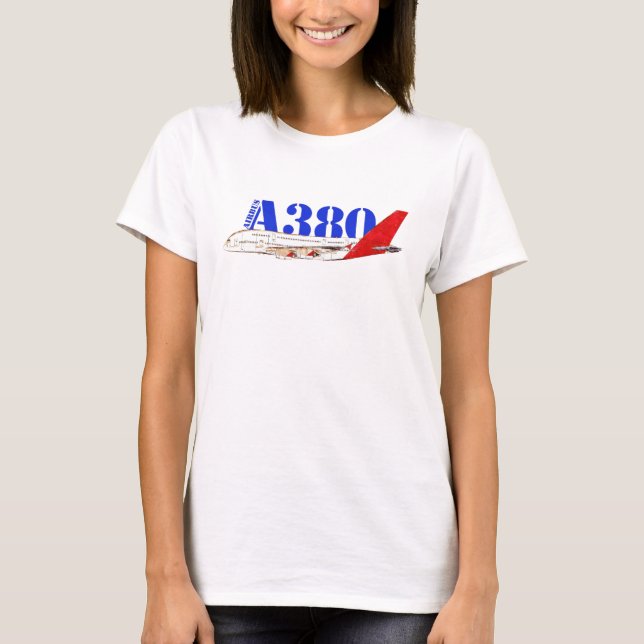 T-shirt Illustration d'Airbus A380 avec design de queue ro (Devant)
