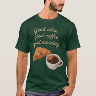 T-shirt Illustration d'ami au croissant et café bonjour