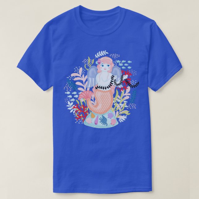 T-shirt Illustration d'amour de sirène (Design devant)
