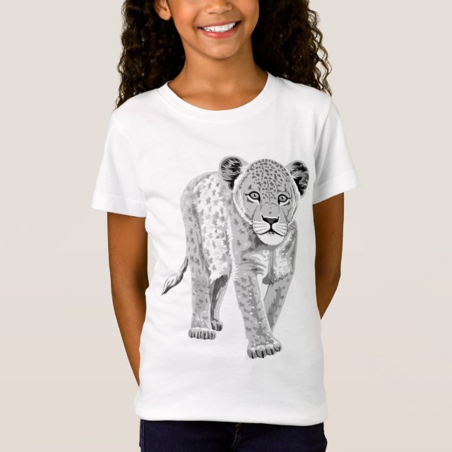T-Shirt Illustration d'animation de léopard de neige (Devant)