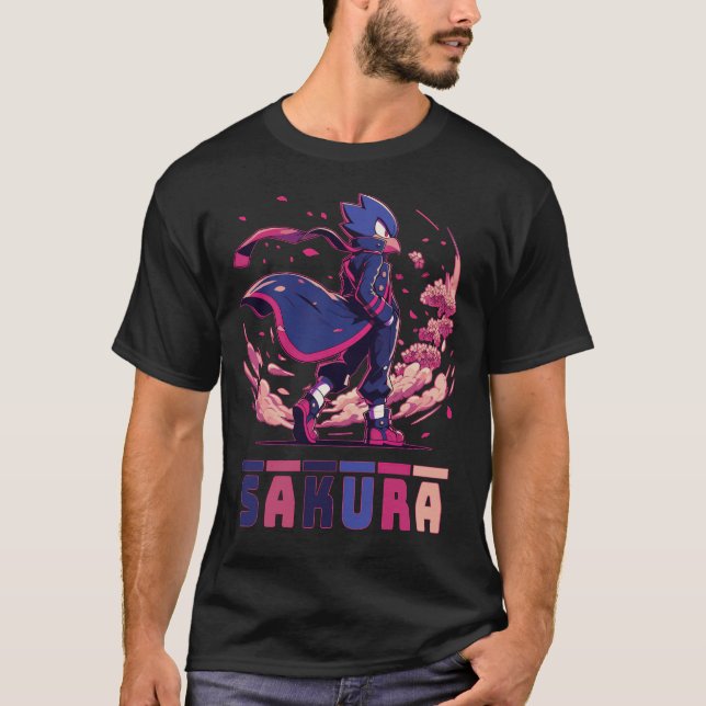 T-shirt Illustration d'anime d'un oiseau guerrier Sakura a (Devant)