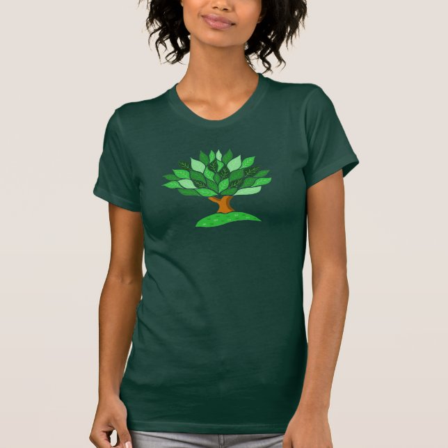 T-shirt Illustration d'arbre avec Motif Feuille vert. (Devant)