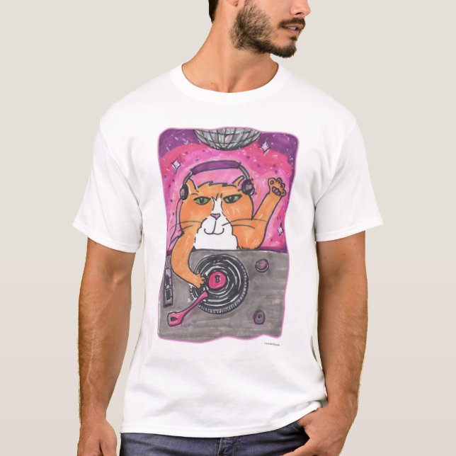 T-shirt Illustration d'art cool Dj Cat Marker (Devant)