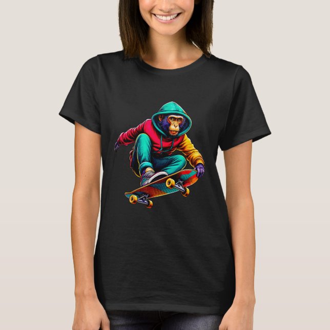 T-shirt Illustration d'art de macaque funky cool en skateb (Devant)