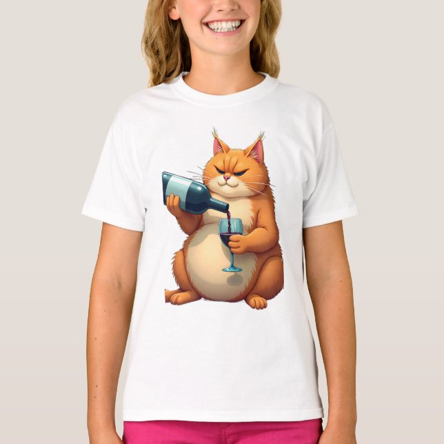T-shirt Illustration d'art moderne de chat ivre de luxe (Devant)