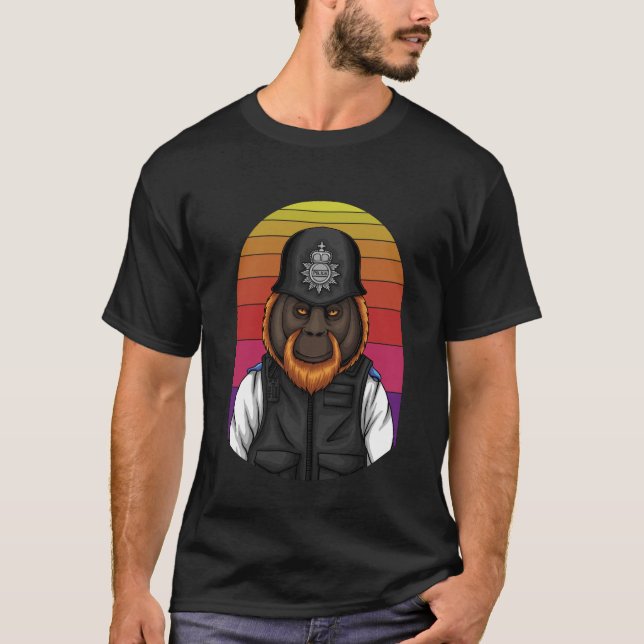 T-shirt Illustration d'Art Noir Moderne Monkey Police (Devant)
