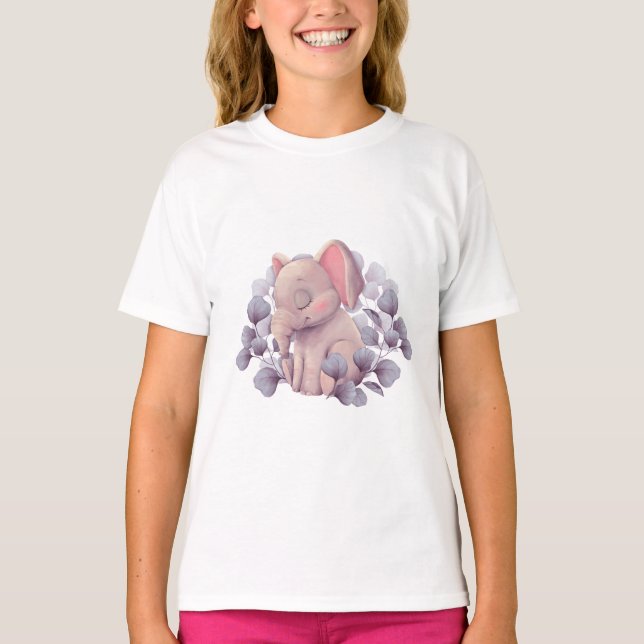 T-shirt Illustration de bébé éléphant mignon endormi avec  (Devant)
