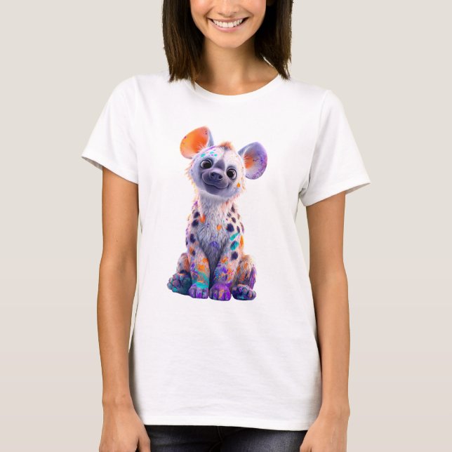 T-shirt Illustration de bébé hyène peinte de couleurs vive (Devant)