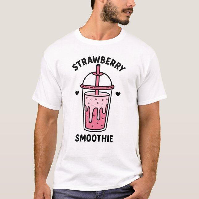 T-shirt Illustration de boisson Kawaii Smoothie aux fraise (Devant)
