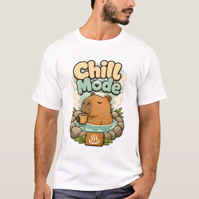T-shirt Illustration de capybara au bain chaud en mode dét (Devant)