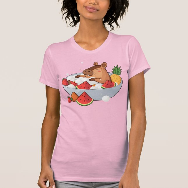 T-shirt Illustration de capybara mignon dans un bain de fr (Devant)