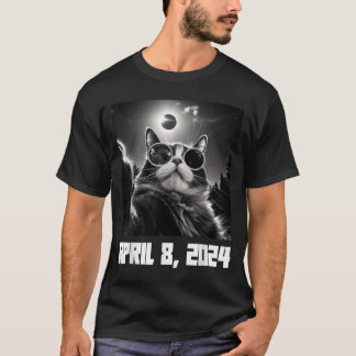 T-shirt Illustration de chat en selfie lors d'une éclipse