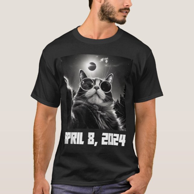 T-shirt Illustration de chat en selfie lors d'une éclipse  (Devant)