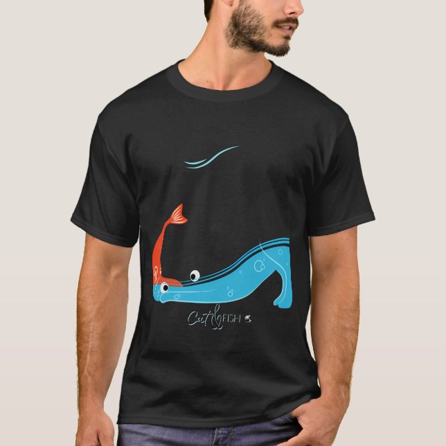 T-shirt Illustration de chat et de poisson (Devant)