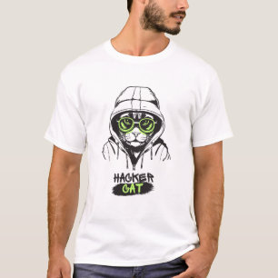 T-shirt Illustration de chat hacker mignon – Cadeau de cyb