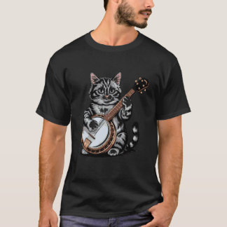 T-shirt Illustration de chat jouant du banjo