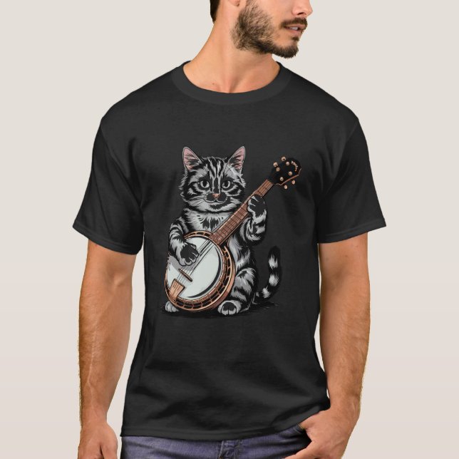 T-shirt Illustration de chat jouant du banjo (Devant)