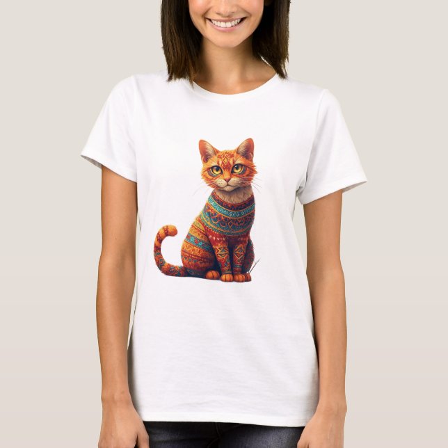 T-shirt Illustration de chat mignon à motifs dans un style (Devant)