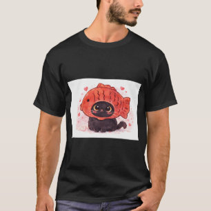 T-shirt Illustration de chat mignon avec chapeau de poisso