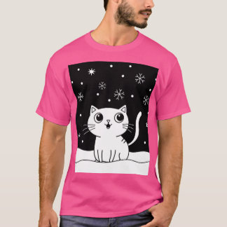 T-shirt Illustration de chat noir et blanc