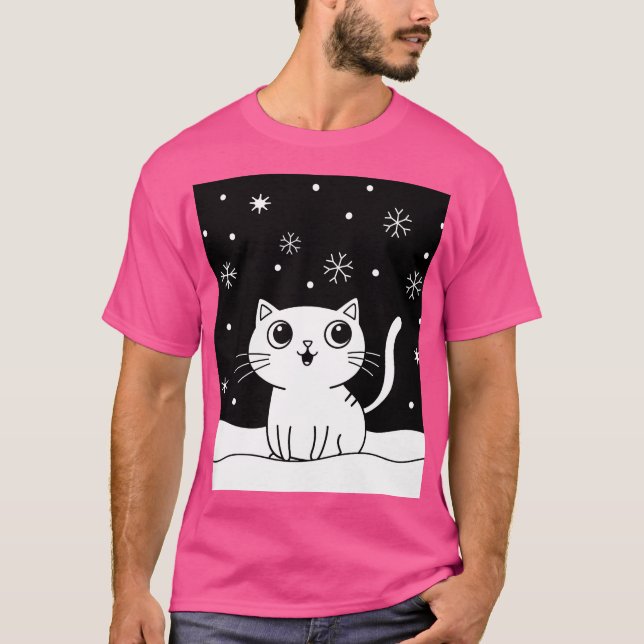 T-shirt Illustration de chat noir et blanc (Devant)