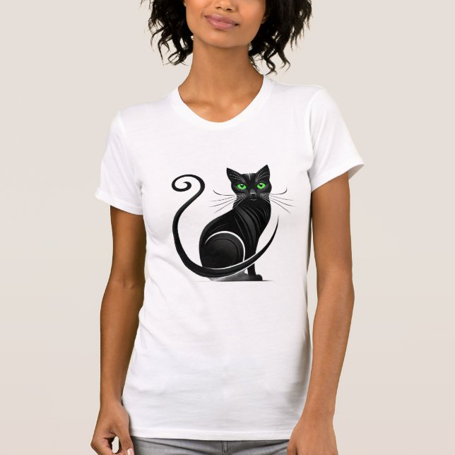 T-shirt Illustration de chat noir fantaisiste (Devant)