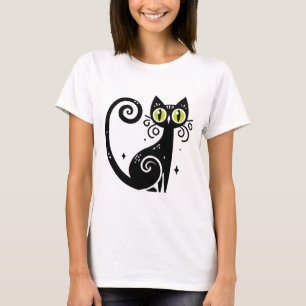 T-shirt Illustration de chat noir fantaisiste