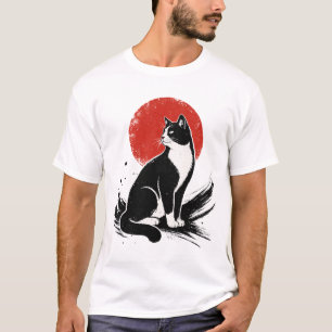 T-shirt Illustration de chat tuxedo à l'encre de Chine sou