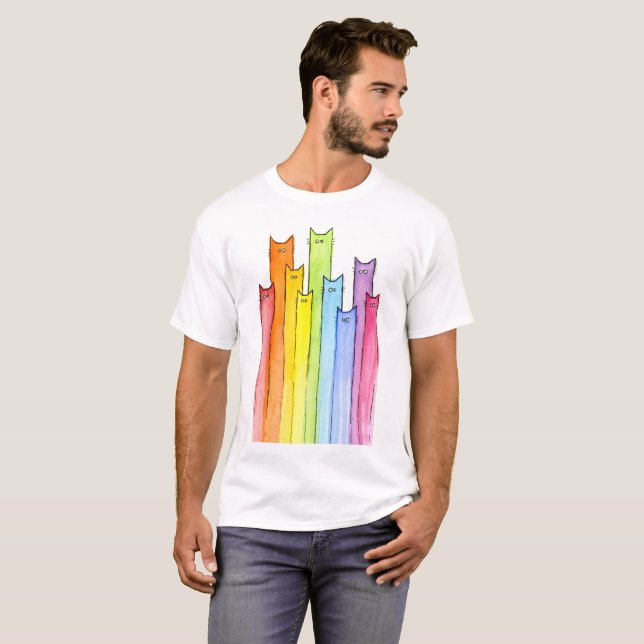 T-shirt Illustration de chats en arc-en-ciel (Devant entier)