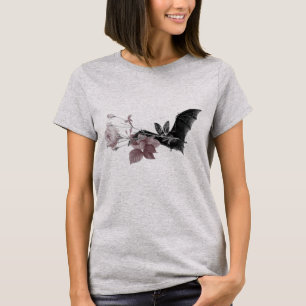 T-shirt Illustration de chaume victorienne avec rose fine 