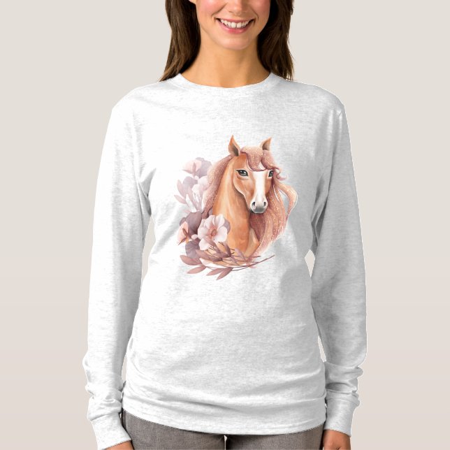 T-shirt Illustration de cheval floral (Devant)