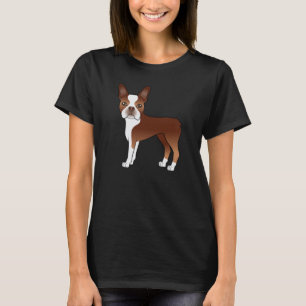 T-shirt Illustration de chien Boston Terrier rouge et blan
