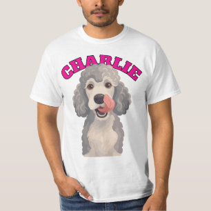 T-shirt Illustration de chien caniche gris bouclé se lécha