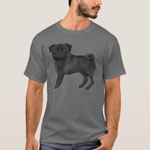 T-shirt Illustration de chien cartoon adorable Pug noir