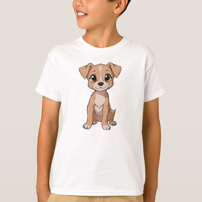 T-shirt Illustration de chien mignon Anime avec de grands  (Devant)