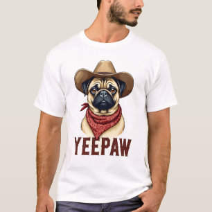 T-shirt Illustration de chien occidental YeePaw Pug Cowboy