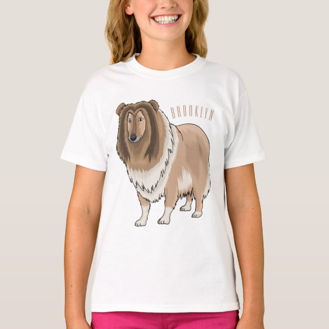 T-shirt Illustration de chien Rough collie (Devant)