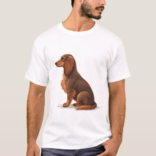T-shirt Illustration de chien vue arrière teckel à poils l